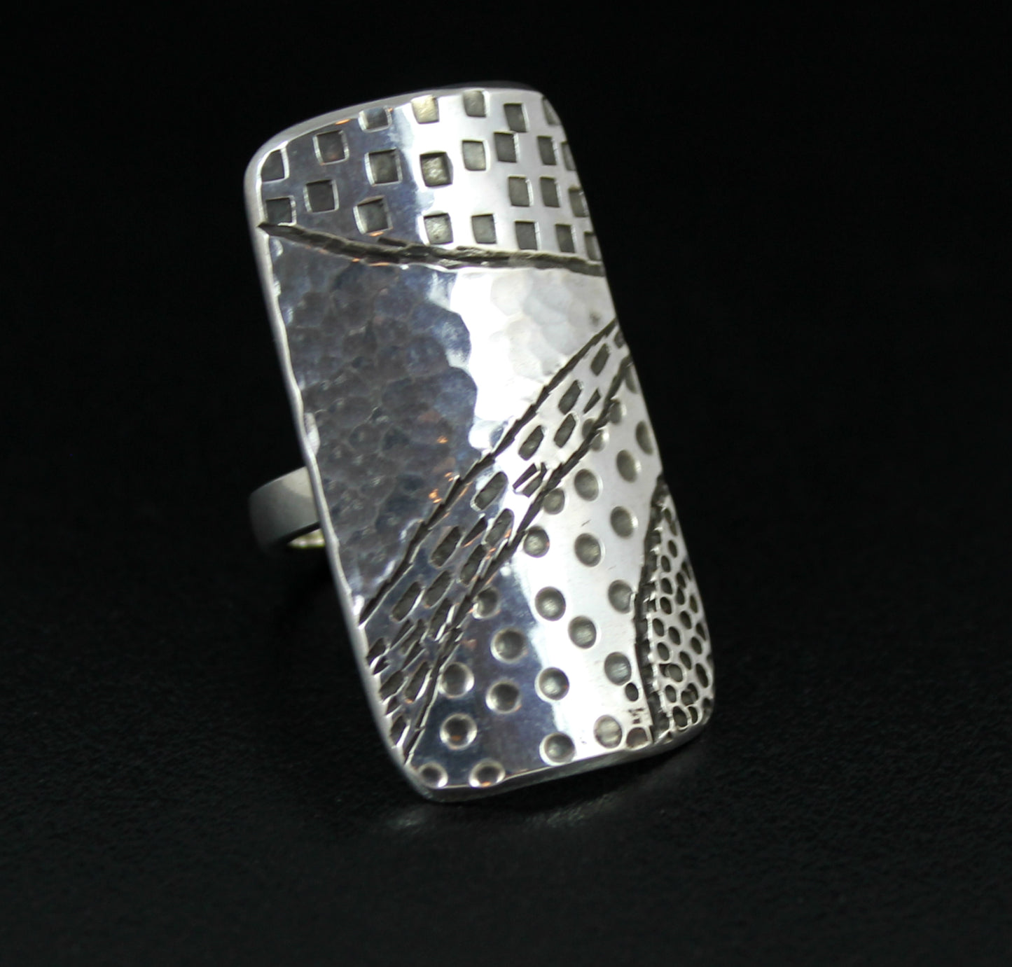 Long Sterling Shield Ring