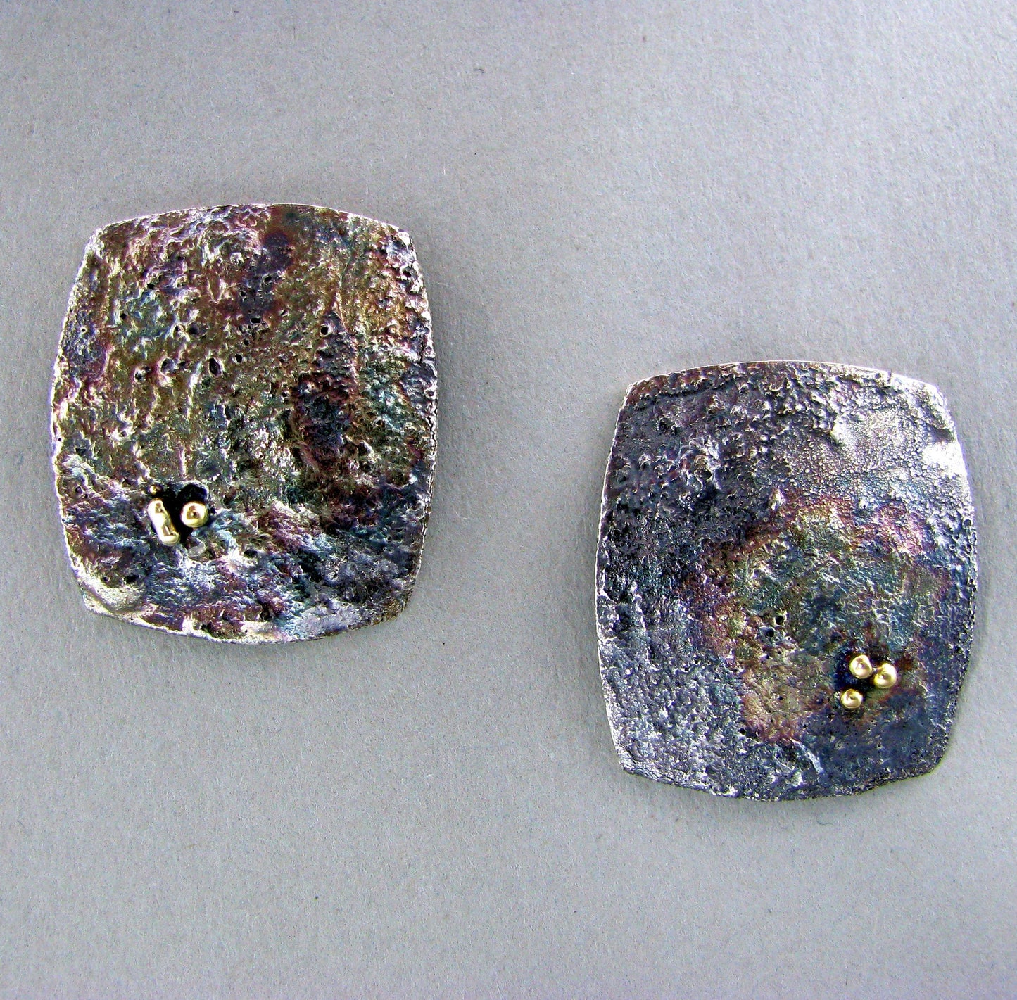silver shield oxidized stud earrings