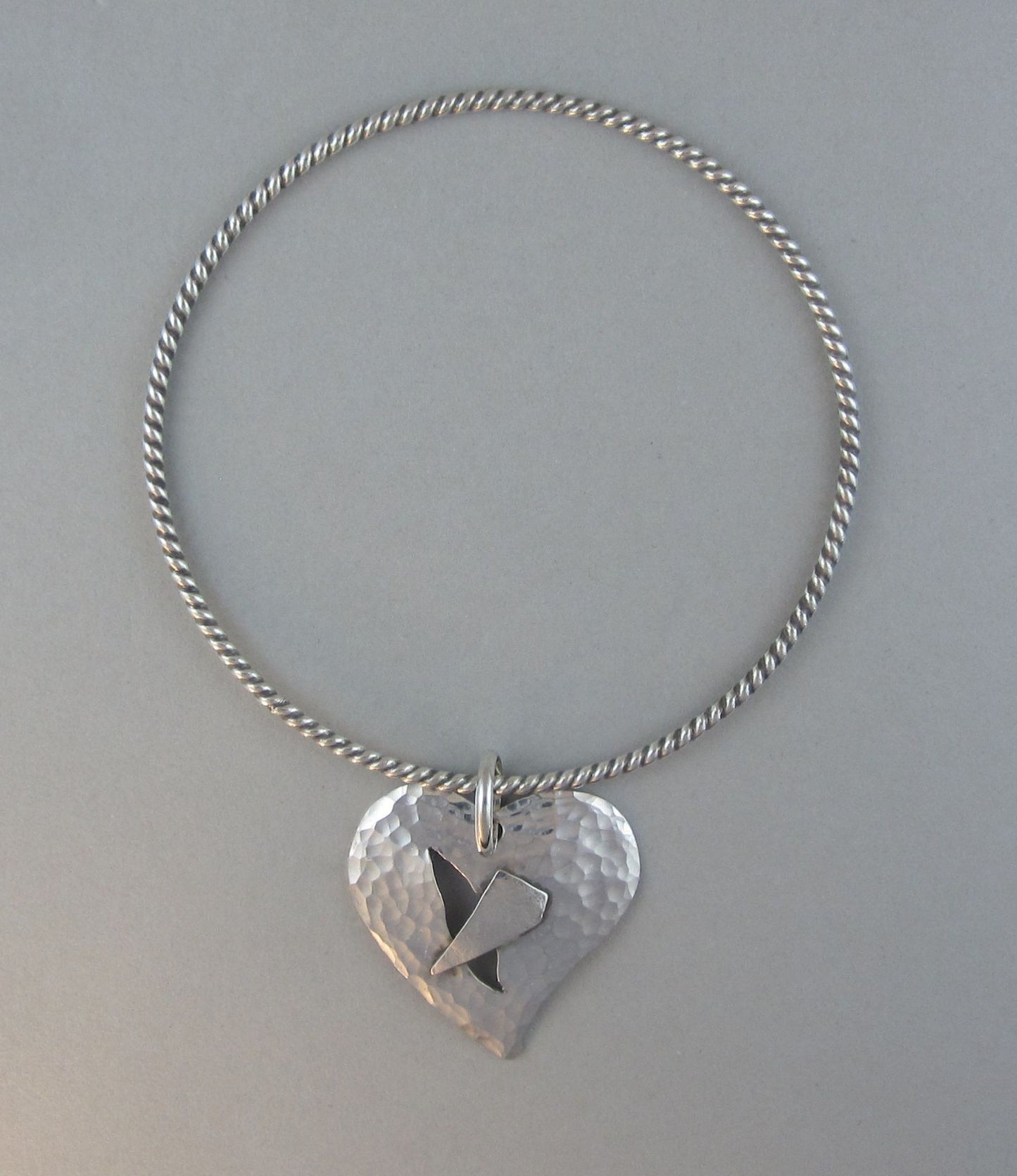 sterling silver heart charm bracelet bangle