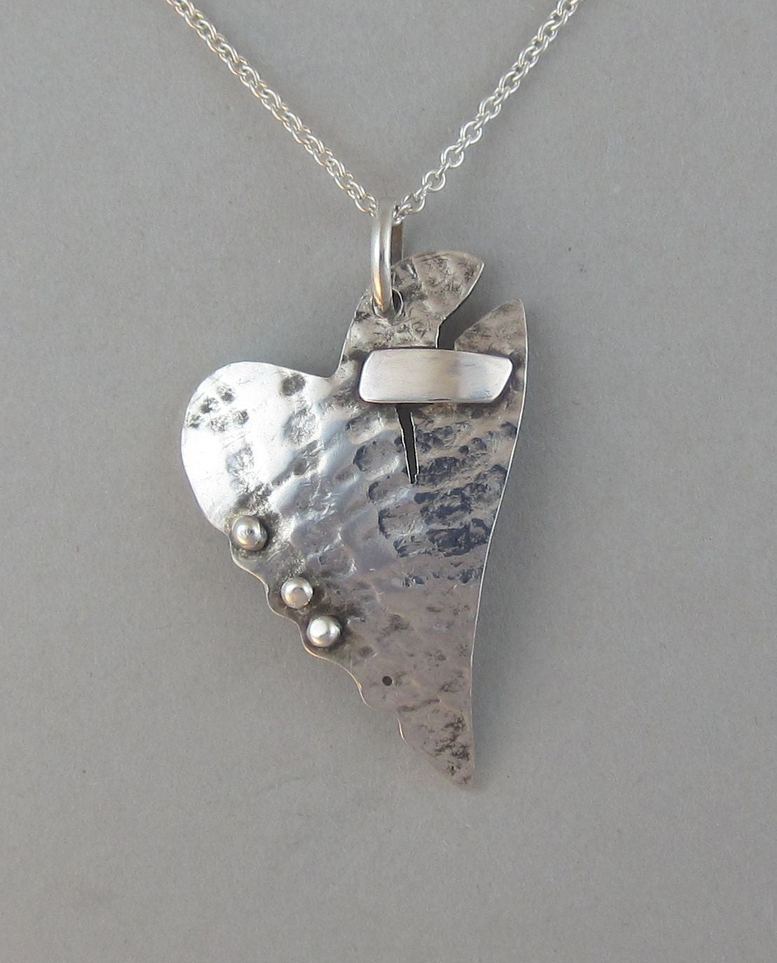 sterling silver heart pendant necklace patched heart broken heart