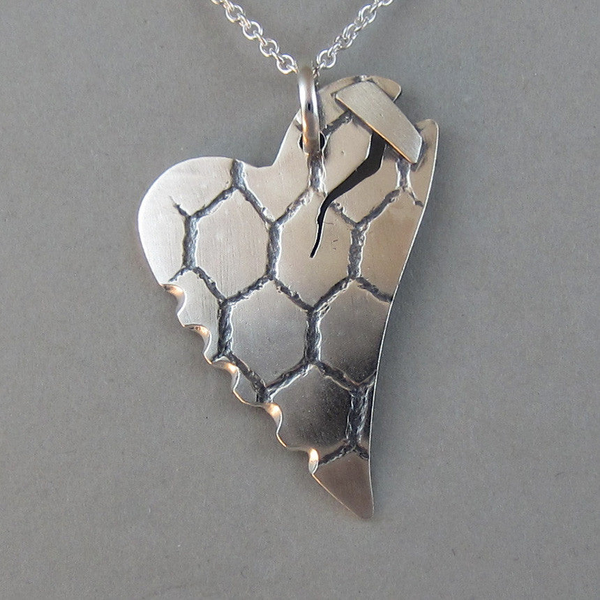 Sterling Heart Pendant Necklace, Broken Heart