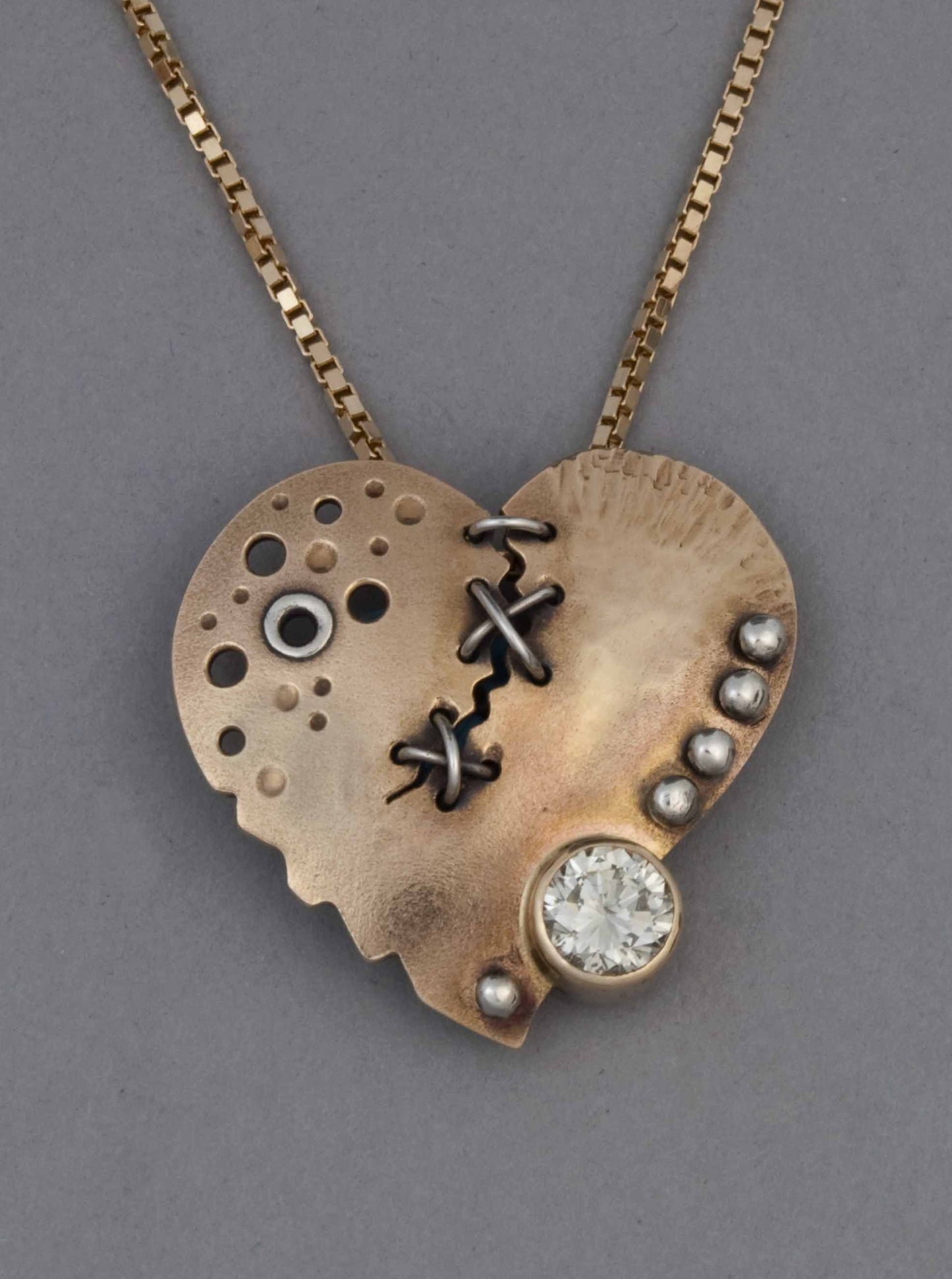 14K Stitched Heart Pendant with 3/4 Carat Diamond