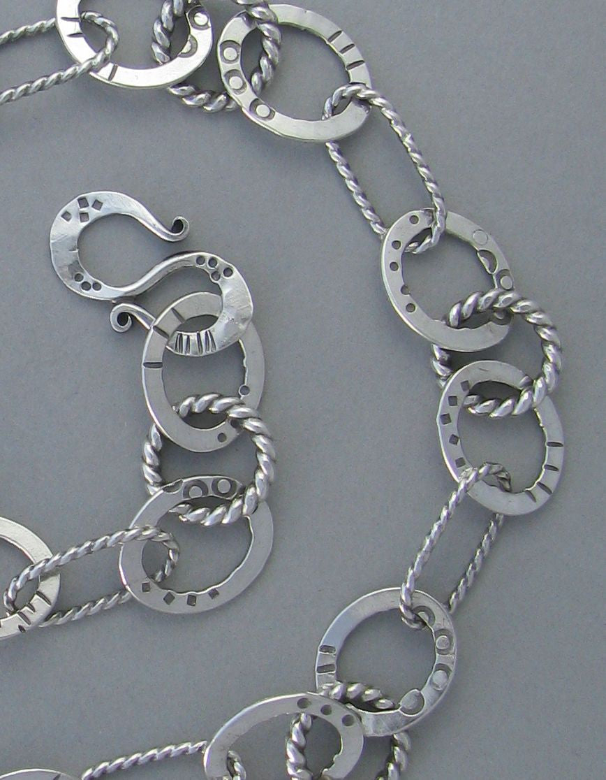 silver heavy link chain necklace stamped oxidized