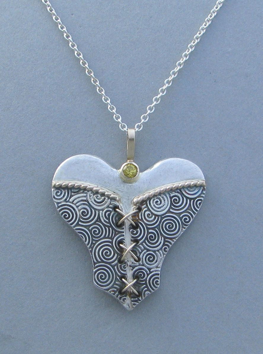 sterling silver bustier heart pendant necklace with gemstone citrine