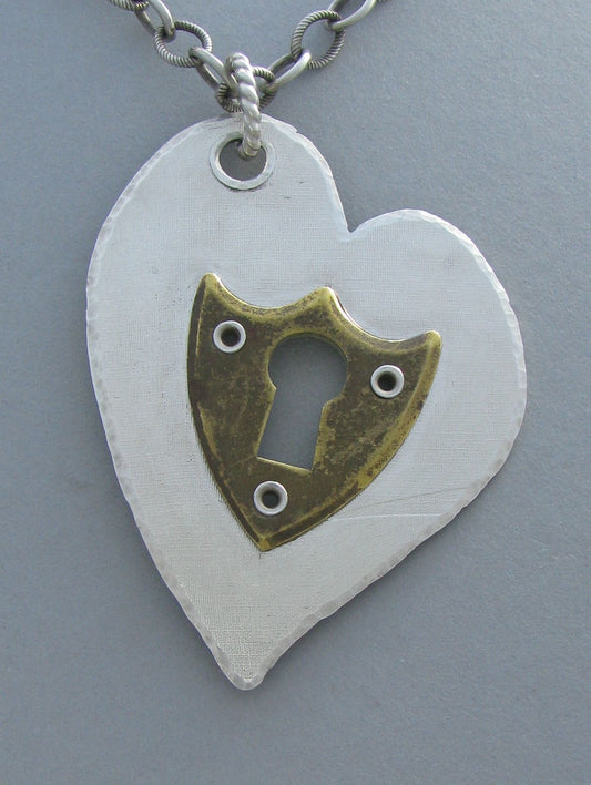 sterling silver keyhole heart pendant necklace vintage 