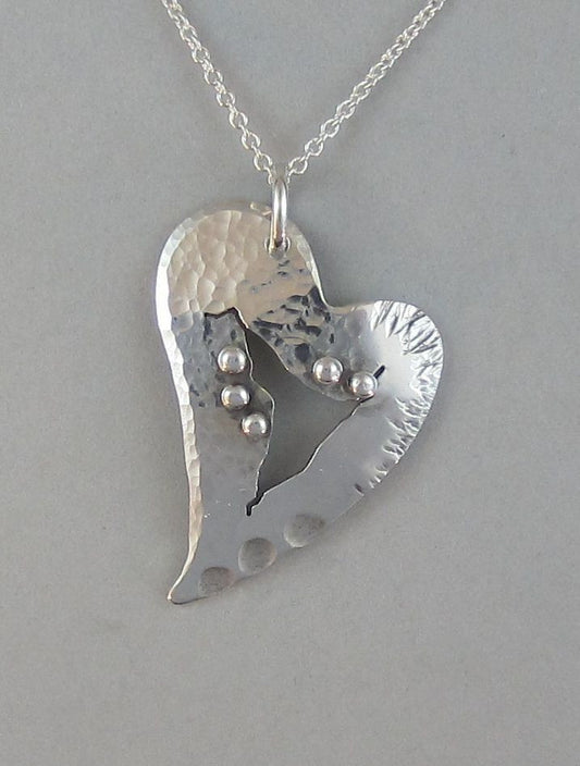 sterling silver heart pendant open heart wounded heart