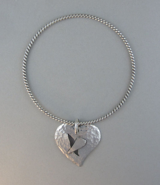 sterling silver heart charm bracelet bangle
