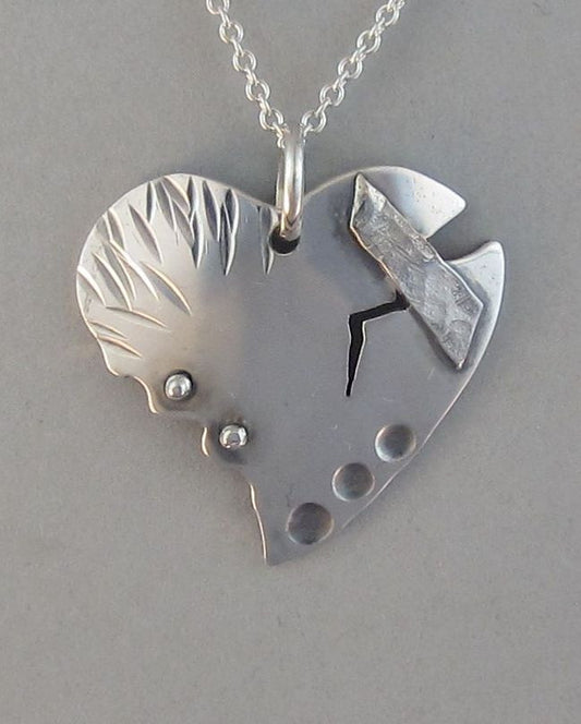sterling silver heart pendant necklace broken heart