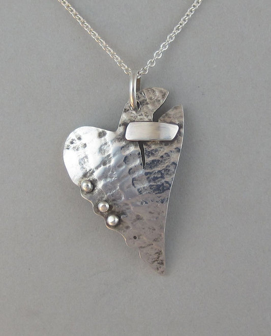 sterling silver heart pendant necklace patched heart broken heart