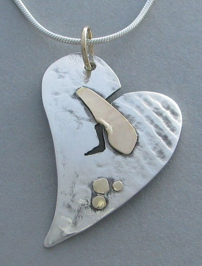 sterling silver heart pendant necklace broken heart with gold