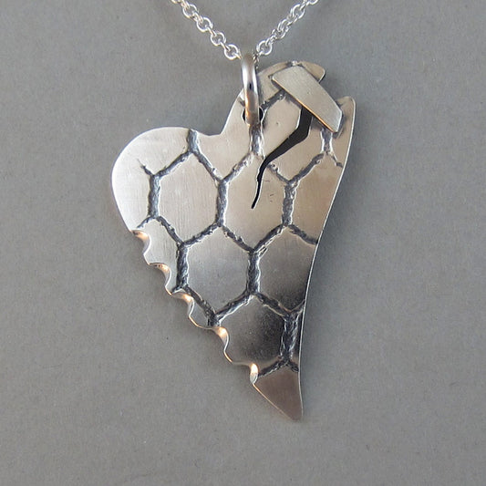 Sterling Heart Pendant Necklace, Broken Heart