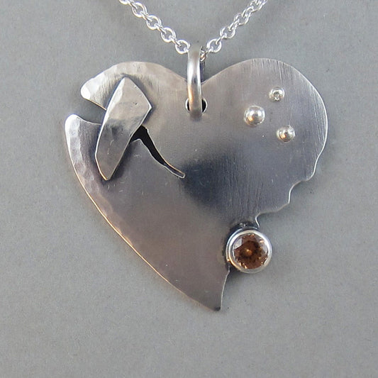Sterling Pached Broken Heart Pendant with Zircon