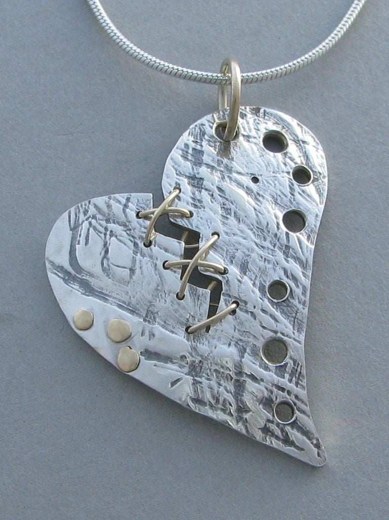 Sterling Stitched Broken Heart Pendant