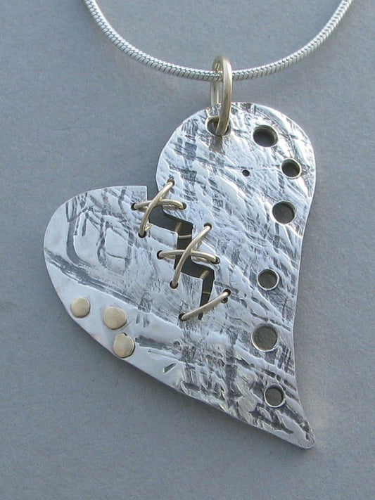 Sterling Stitched Broken Heart Pendant