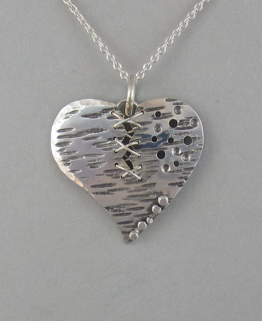 sterling silver heart pendant necklace broken heart 