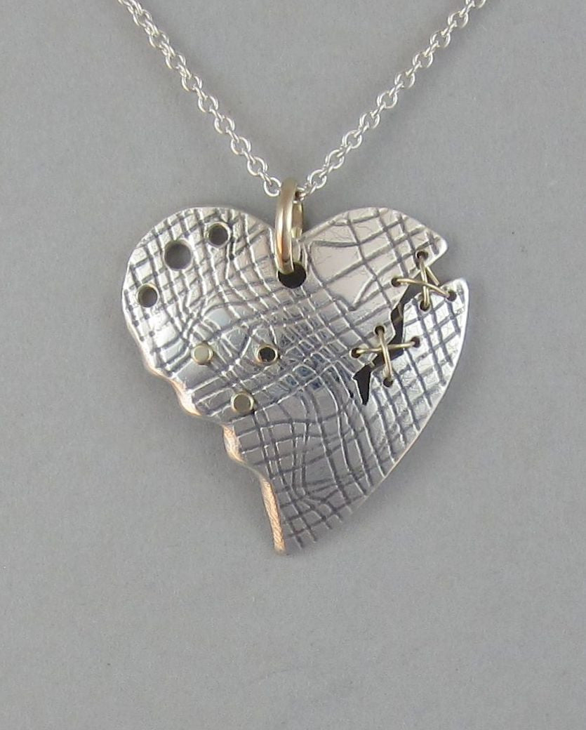 sterling silver heart pendant necklace gold broken heart