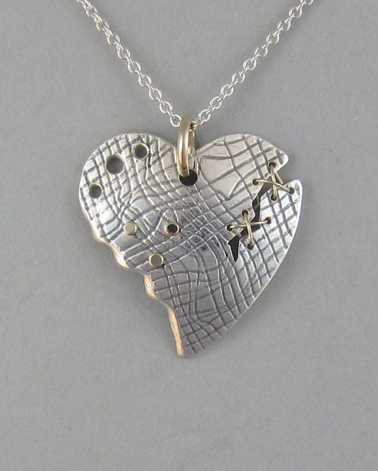 sterling silver heart pendant necklace gold broken heart