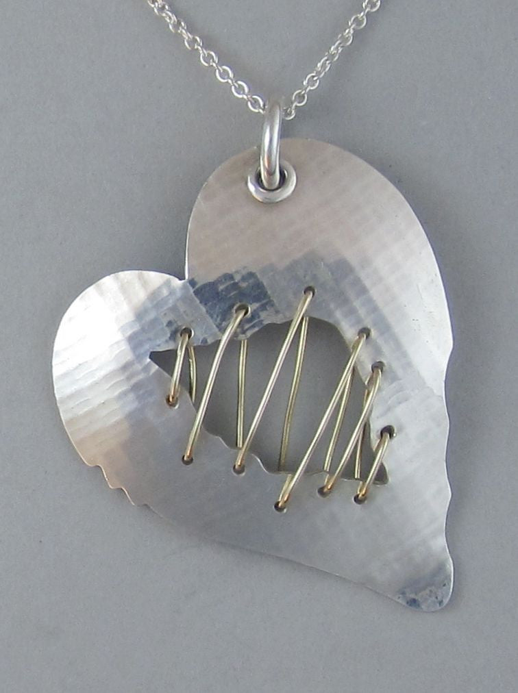 sterling silver heart pendant necklace open wound gold