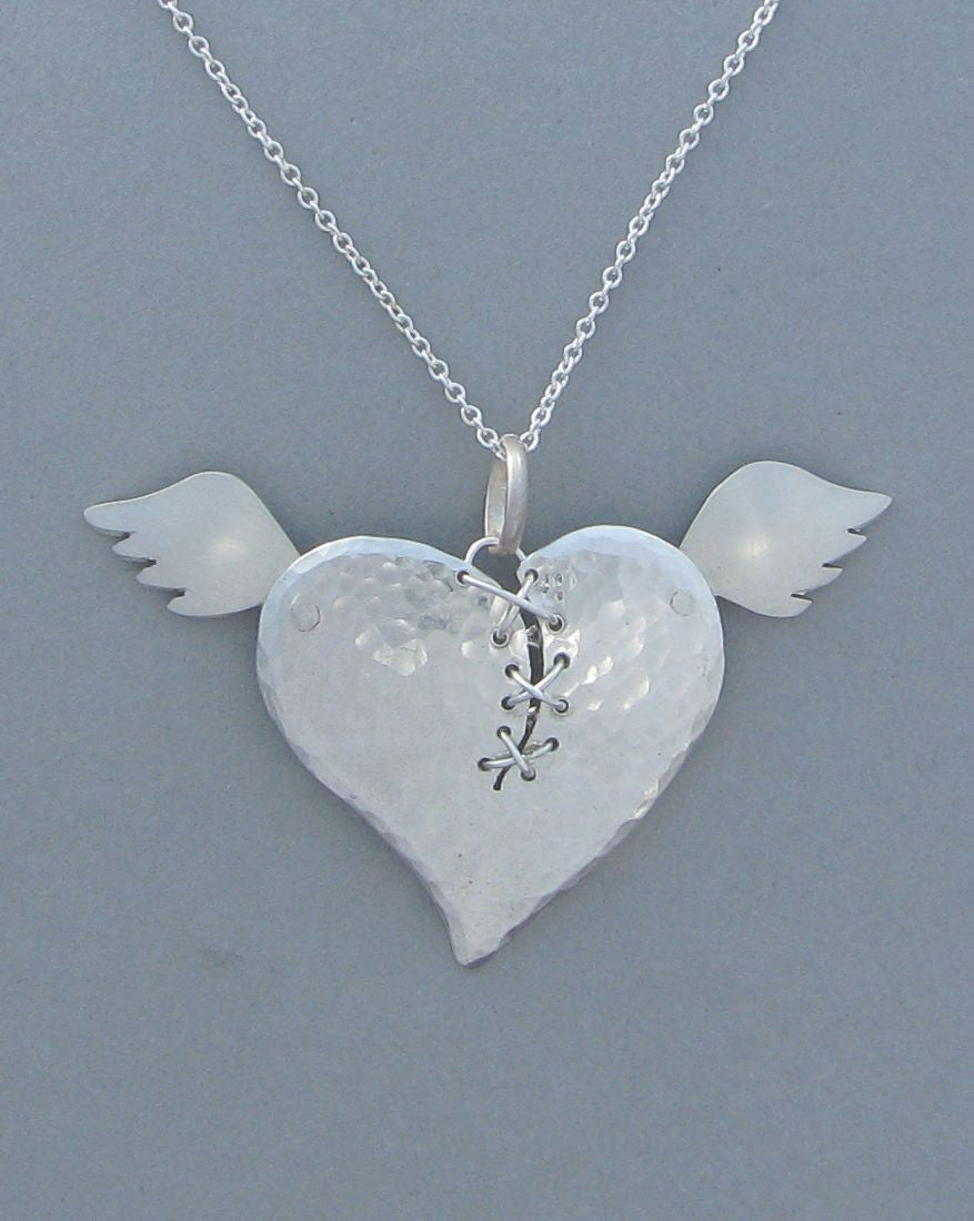 sterling silver heart pendant necklace wings