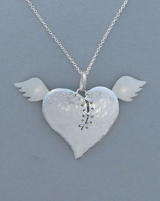 sterling silver heart pendant necklace wings