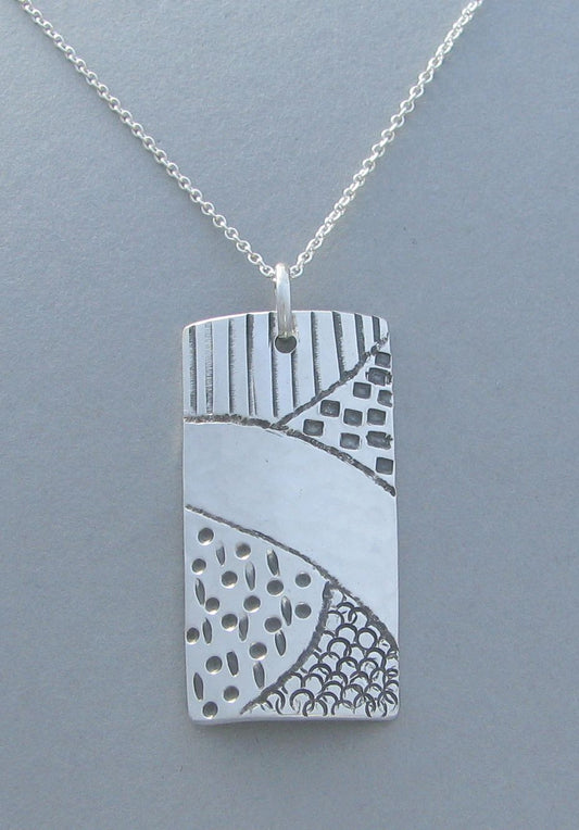 sterling silver shield pendant necklace stamped design