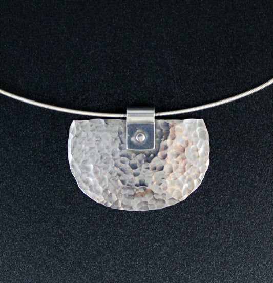 Sterling Silver Hammered Shield Pendant on a Silver Wire Choker